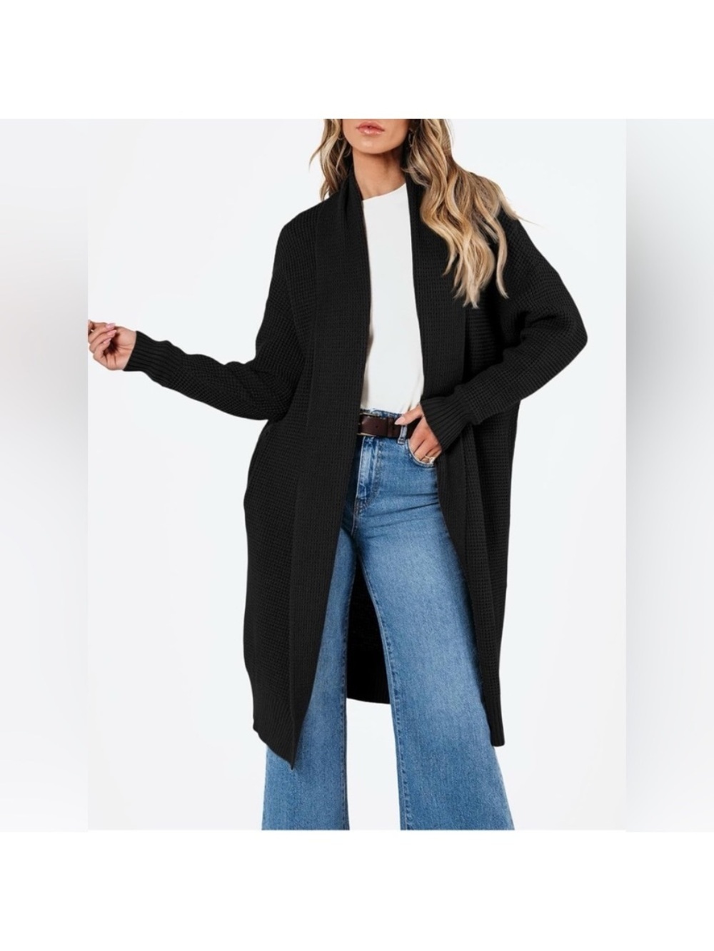 LILLUSORY Long Cardigan Sweater Black NEW Womens Size L Oversized Open Front NWT